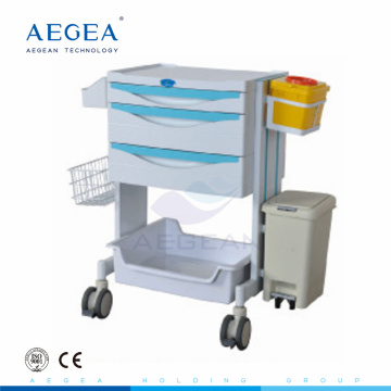 AG-MT014 Custom big size patient ward room mobile hospital plastic drawer trolley with wheels